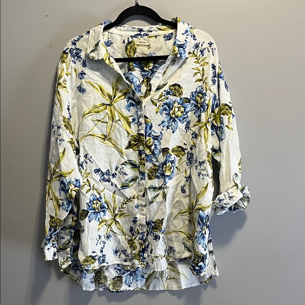 Joie Blue and Green Floral Linen Shirt